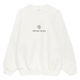 Anine Bing Jaci Sweatshirt Monogram, Ivory